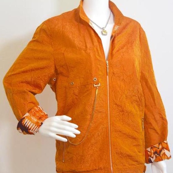 Escada Orange Cringed Silk Bomber Jacket – Size 10 (M) | Made in Germany 🇩🇪 - Picture 5 of 9
